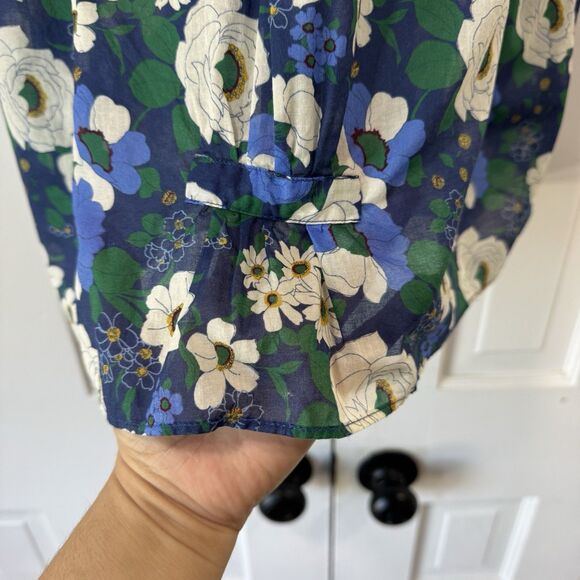 Trovata Birds of Paradise Clover Blouse Rosa Blanca Blue Lux Lightweight Large - Picture 7 of 12